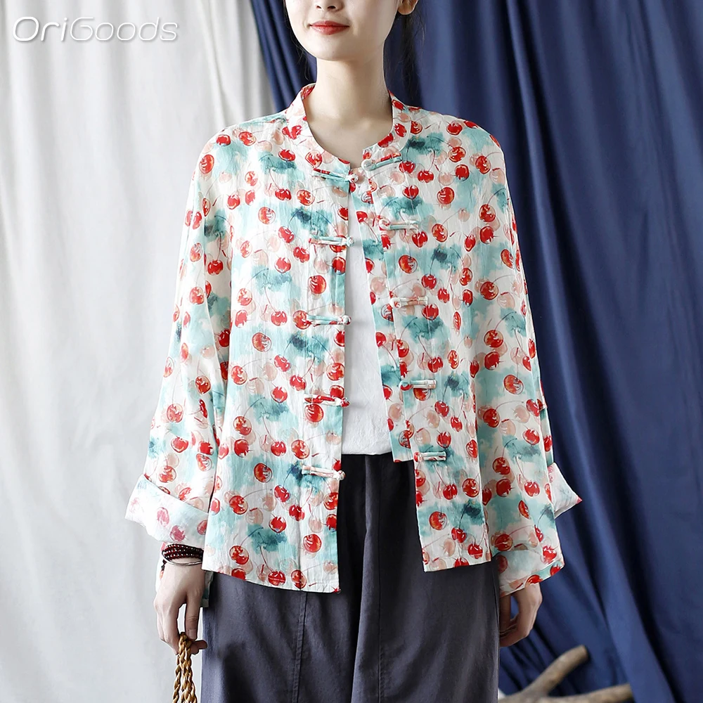 OriGoods Рубашка с рукавами летучих мышей блузка женский супер - рамин вишнёвый принт