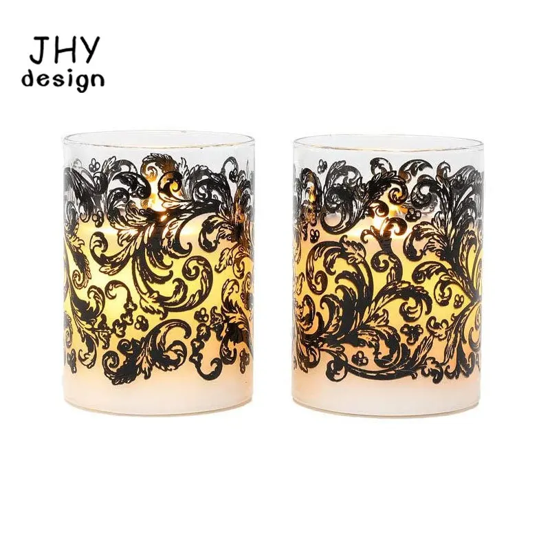 Set of 2 Glass Battery Candles with 6-Hour Timer High Flameless Candle Real Wax LED Flickering Electric Moving Wick |