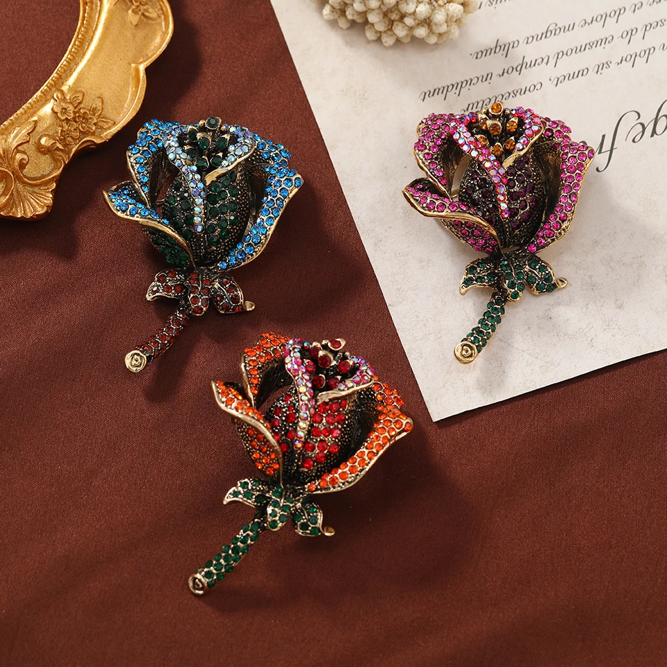 Женская Брошь в виде Розы Morkopela розовая брошь Стразы красного синего розового