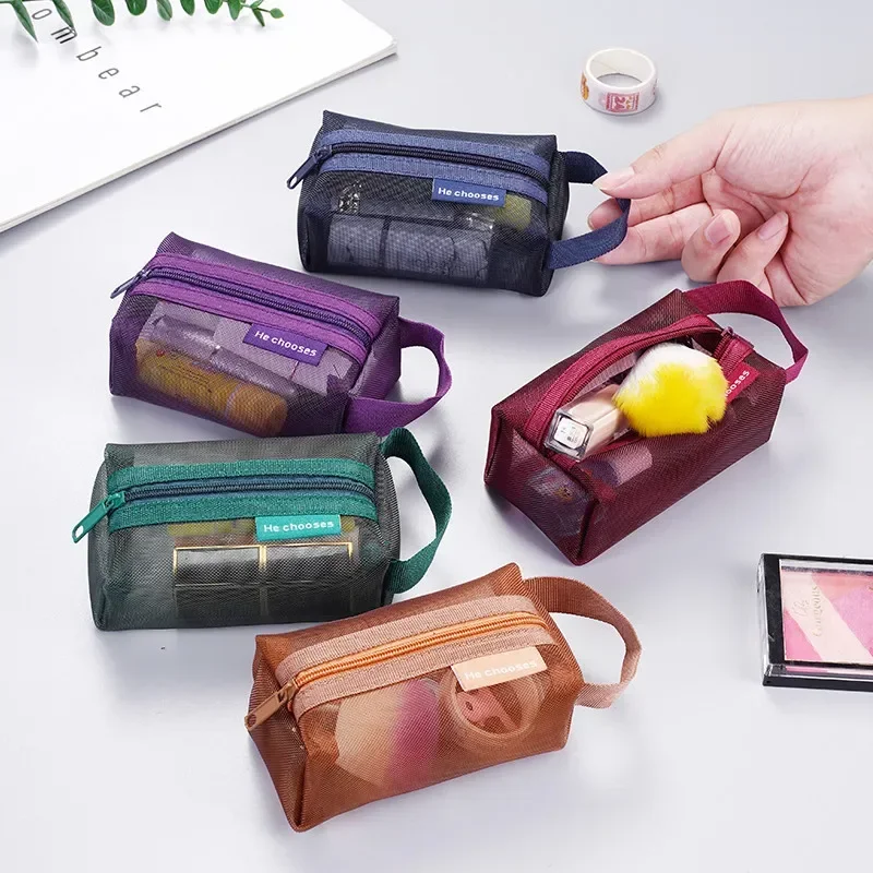 

Simple Three-dimensional Square Nylon Mesh Coin Purse Portable Pouch Large Capacity Key Lipstick Earphone Organizer Card Bag