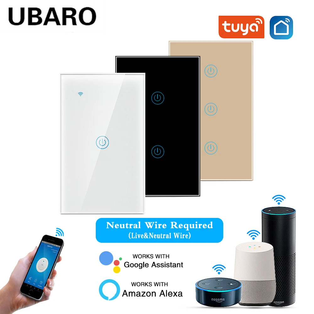 

мный настенный выключатель UBARO Us, 118*74 мм, закаленное стекло, Wi-Fi, датчик голосового управления Google Home Alexa, 2/3 клавиш, 600 Вт выключатель света