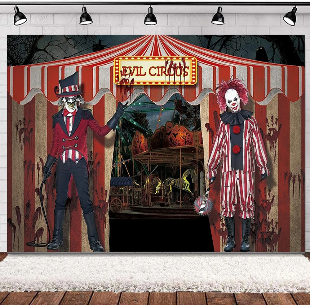 

Фон для фотосъемки с изображением страха дневного Хэллоуина гигантского зла клоуна Хеллоуина вечеринки фон баннер фотобудка