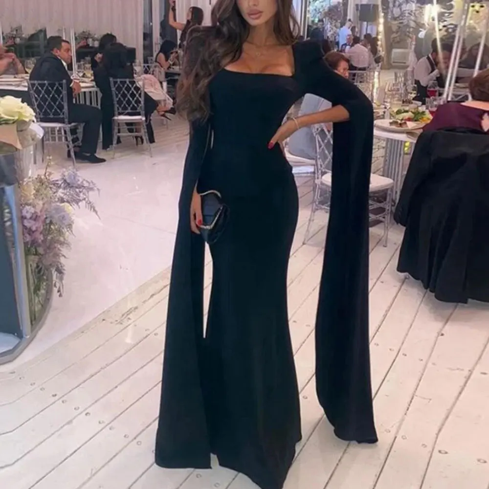 

Черное вечернее платье-Русалка Laxsesu с длинным рукавом, квадратным вырезом и молнией сзади, Простое Элегантное платье для женщин 2023