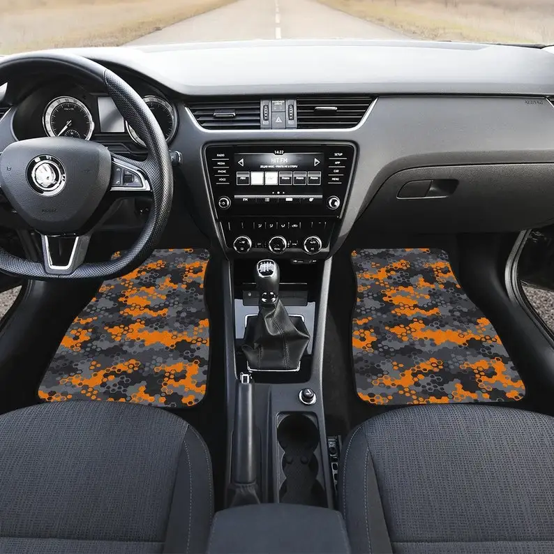 

Orange Camouflage Camo Abstract Art Car Floor Mats Set, Front and Back Floor Mats for Car, Car Accessories