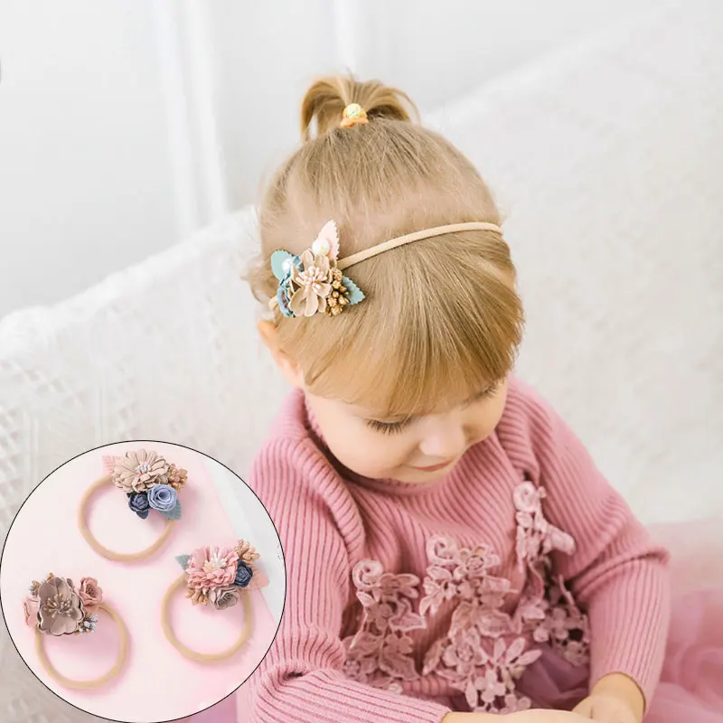 Эластичные повязки на голову для новорожденных девочек, стильные милые украшения для волос с цветами, жемчужинами, подарок