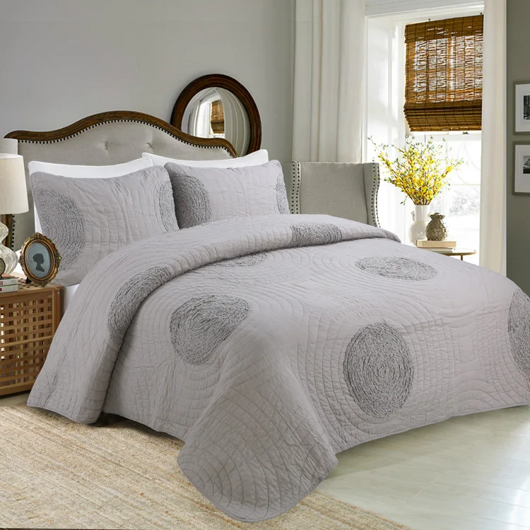 Cotton Plain Grey Handmade Patchwork Quilt Set Washed Bohemian Pattern Bedspread Coverlet Set Excellent Blanket Twin King Size