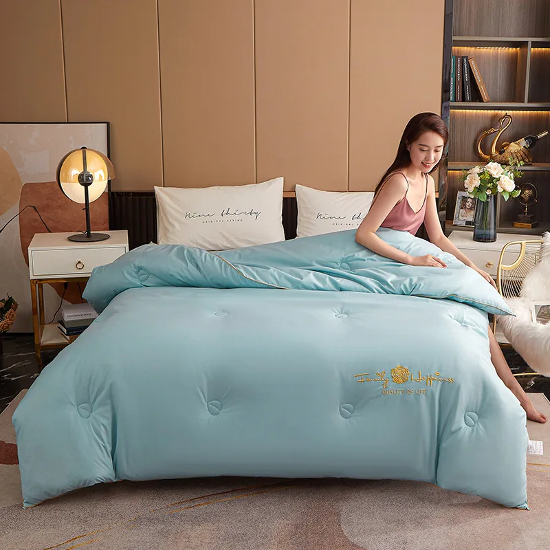 Luxury Blue Bedding Set 25 Momme Silk Healthy Duvet Cover Set Pillowcase Queen King Quilt Cover Bedclothes