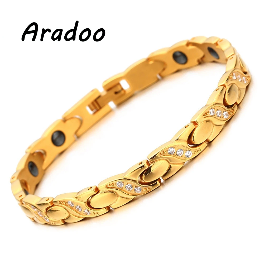 

ARADOO Black Gallstone Hematite Energy Health Sports Bracelet Light Luxury Micro-inlaid Zircon Titanium Steel Bracelet