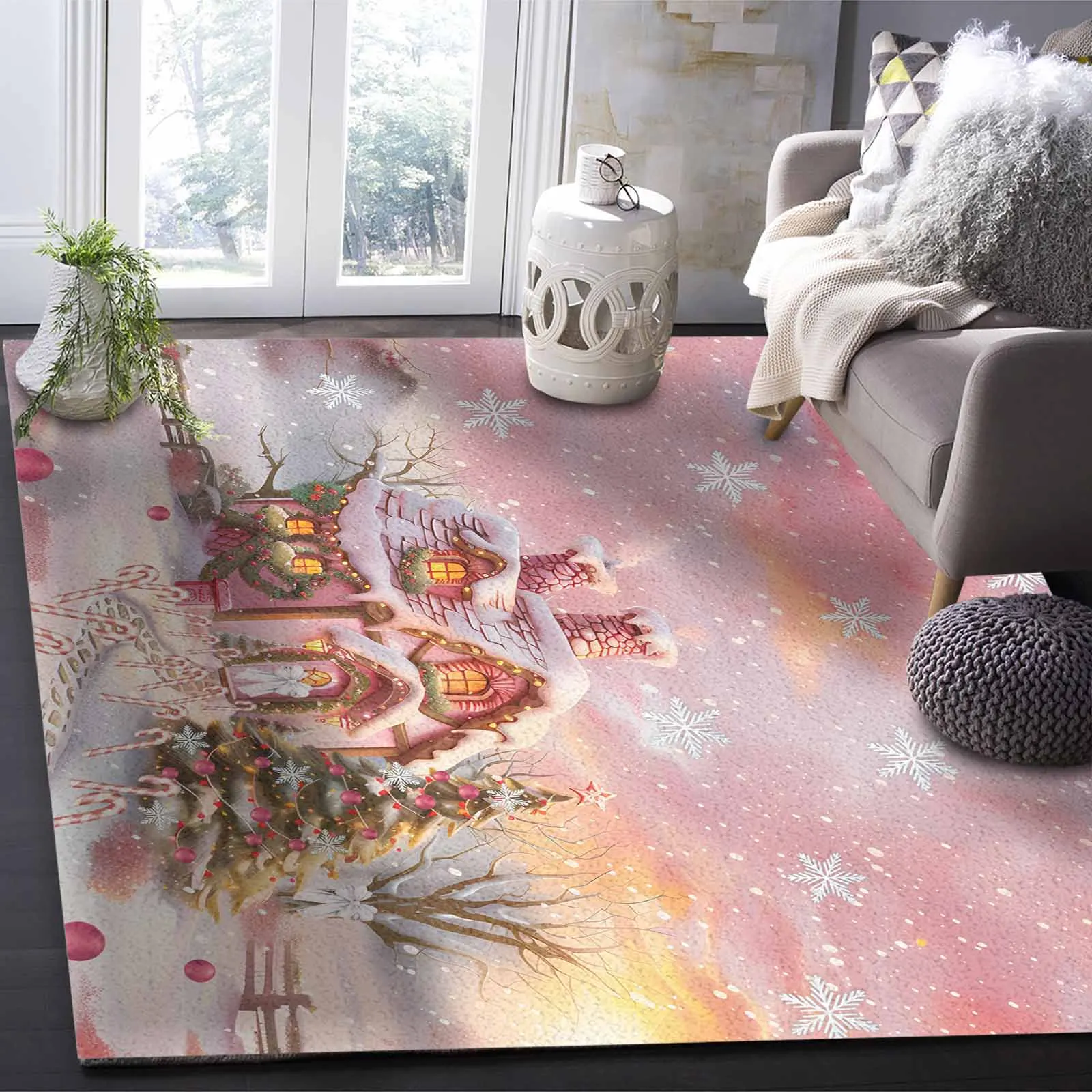 Рождественский конфетный домик вид снега сельская местность напольный коврик