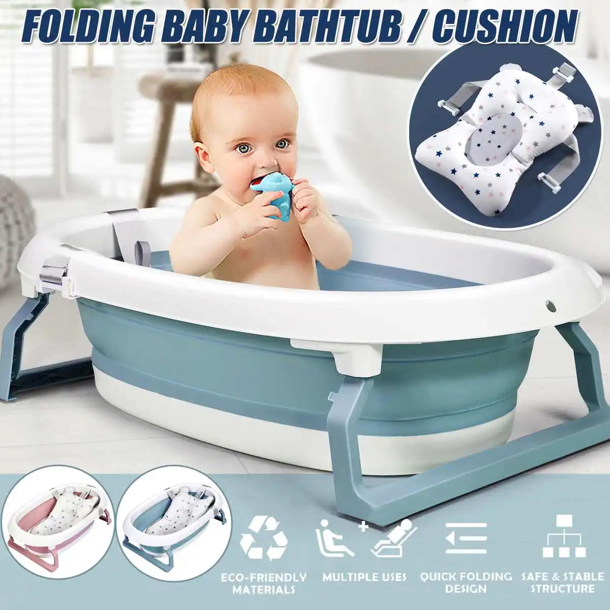 

Folding Baby Bath Tub Large Size Bathtub 0-5 Years Newborn Baby Products Bath Seat Bathtub With Cushion for Kids