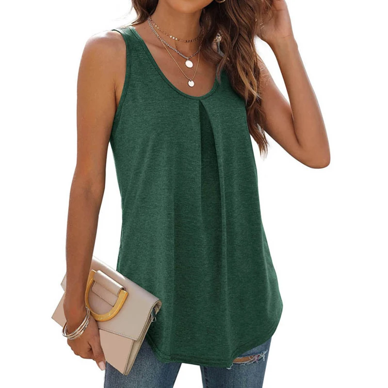 2023 Summer Women’s Tops Vest Sleeveless Round Neck T-Shirt for Women Casuals Top Tank Wear Basic Solid Simple Clothing Leisure