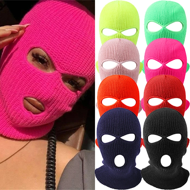 

Full Face Cover Ski Mask 3 Holes Balaclava Unisex Skullies Beanies Caps CS Windproof Knit Hats Hip Hop Beanie Motorcycle Helmet