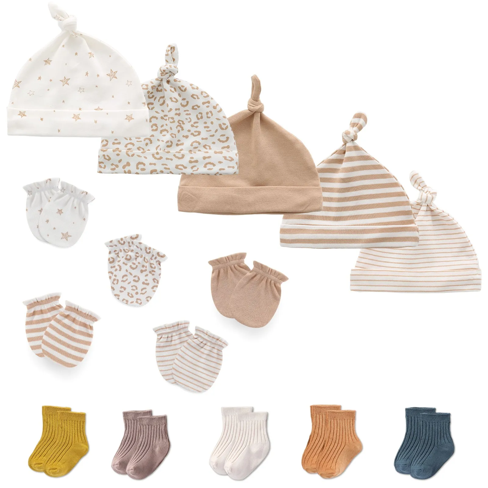 15 шт. шапки для новорожденных + перчатки носки комплекты из 100% хлопка головные