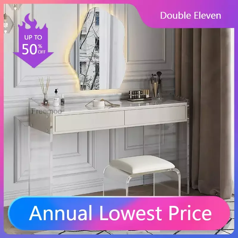 

Acrylic Dressing Solid Wood Bedroom Rock Slab Simple Design Modern Dressing Table Makeup Stool Makeup Commode Dresser Furniture