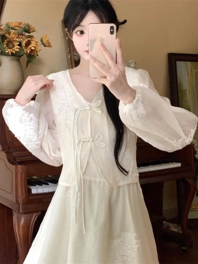 Плюс размер новое китайское платье с длинными рукавами в национальном стиле