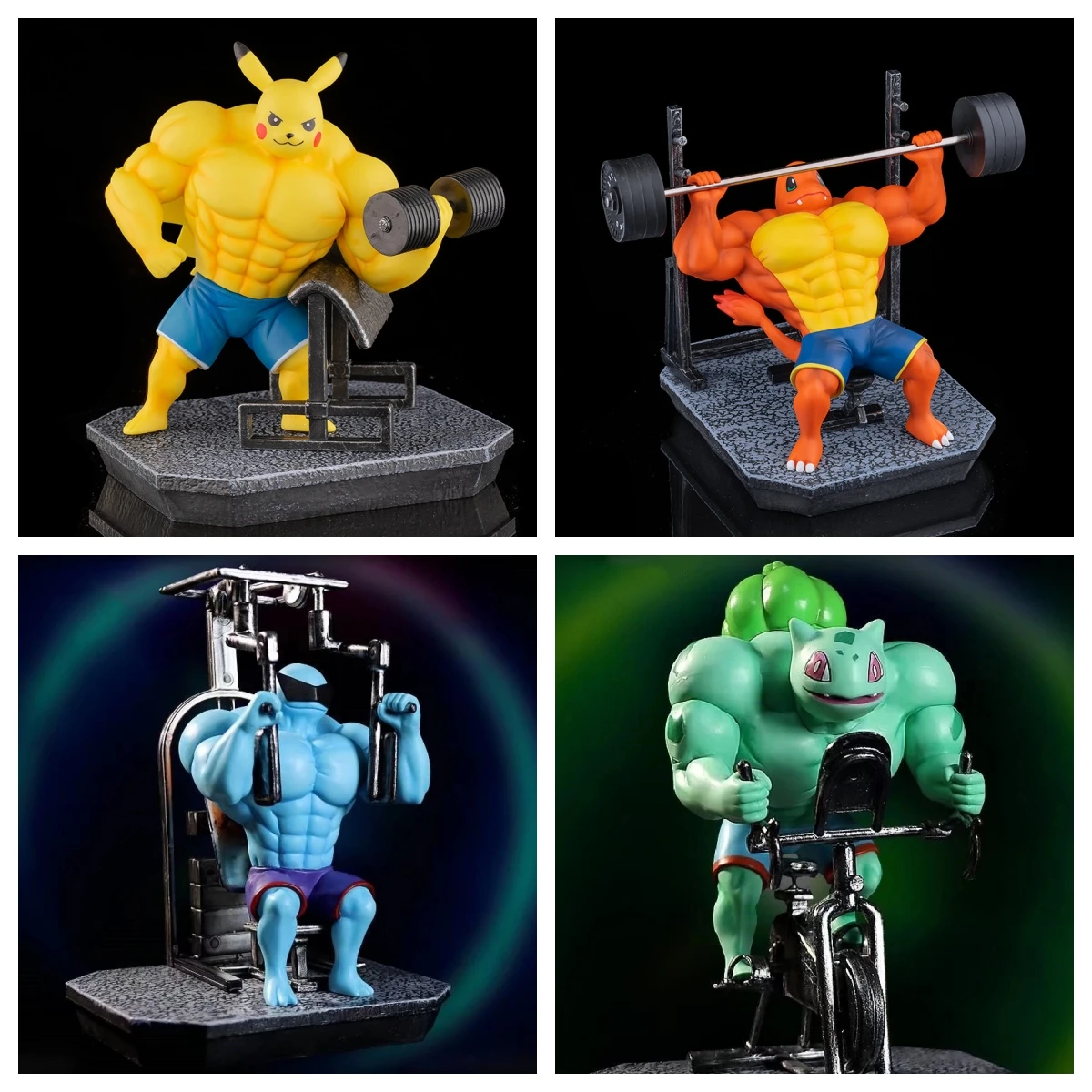 

17cm Pokemon Pikachu Figure Fitness Muscle Man Charmander Bulbasuar Squirtle Action Figure Fit Model Anime Pvc Figurine Doll Toy