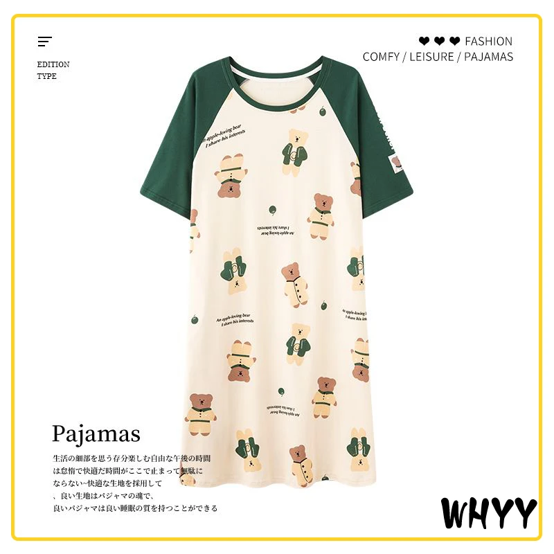 

WHYY Летняя женская ночная рубашка в стиле Kawaii, Трикотажная хлопковая ночная рубашка с круглым вырезом, свободная ночная рубашка с мультяшным принтом динозавра