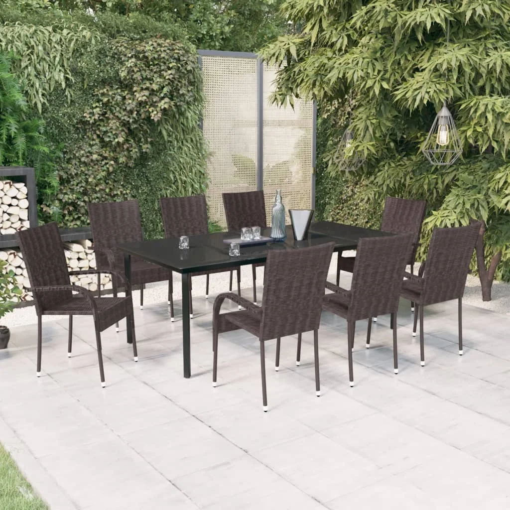 

9 Piece Garden Dining Set,Patio Table and Chair Set, Brown and Black
