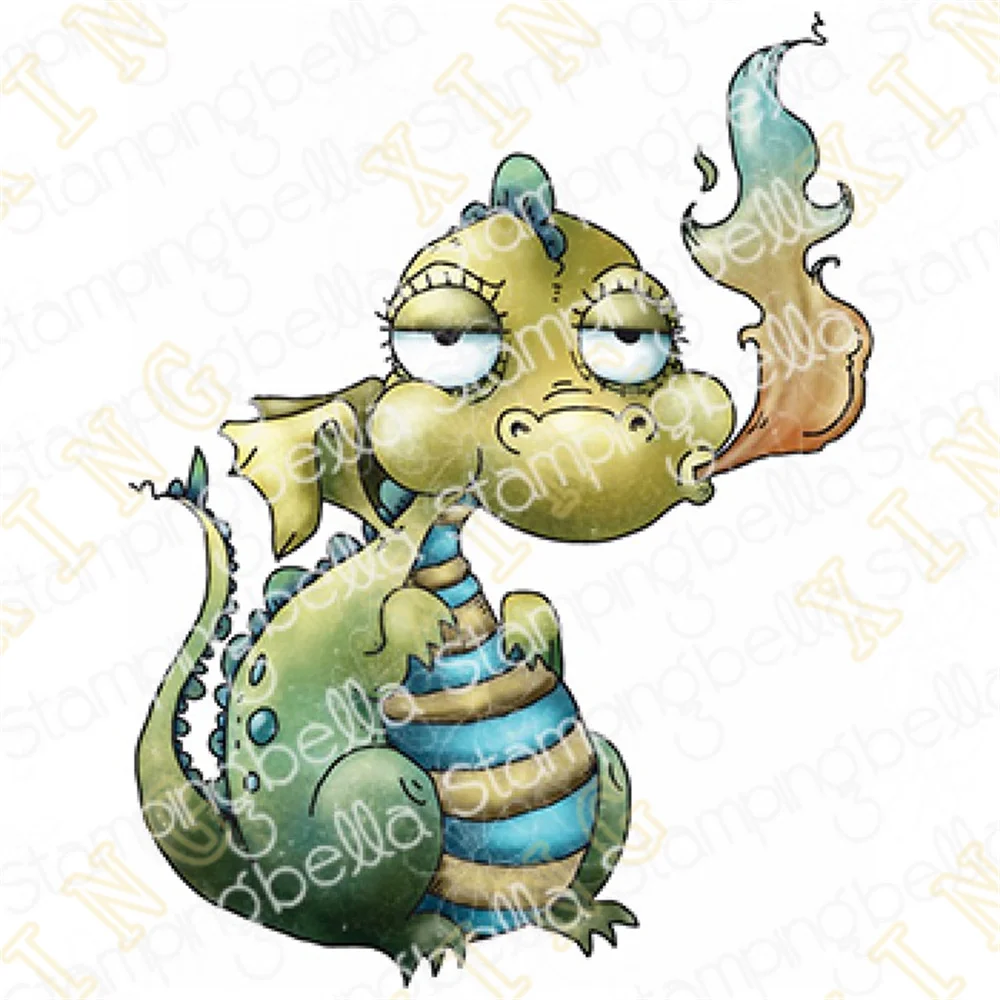 

Oddball Fairytale Dragon Sitting Clear Stamps and Metal Cutting Dies for Diy Craft Making Greeting Card Scrapbooking Decoration