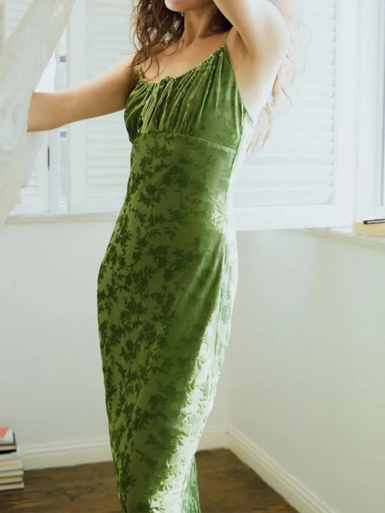 Новинка 2024 французское ретро платье из зеленого бархата в китайском ретро-стиле