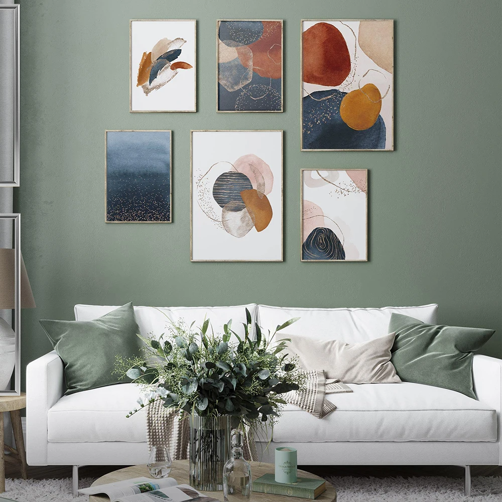 

Abstract Golden Lines Blue Orange Watercolor Wall Poster Print Nordic Canvas Painting Art Pictures Living Room Home Decor