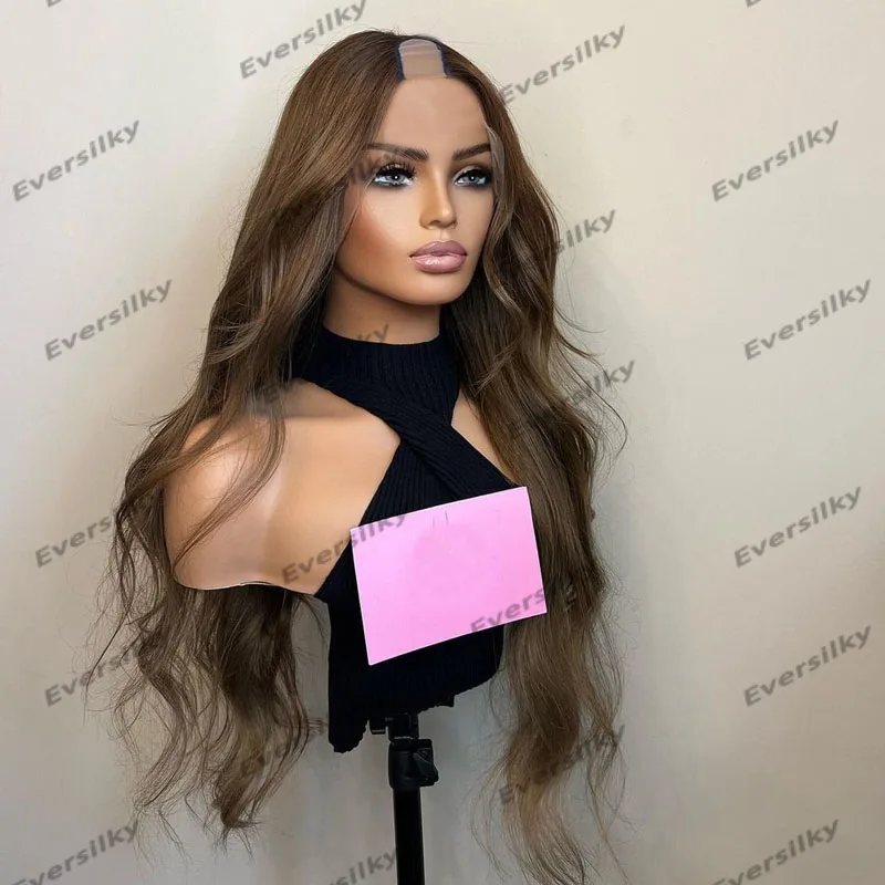 Glueless Long Wavy Remy Human Hair 1x4 U Part Women Wigs Golden Brown/Vanilla Blonde 200Density Opening Adjustable U Part Wigs