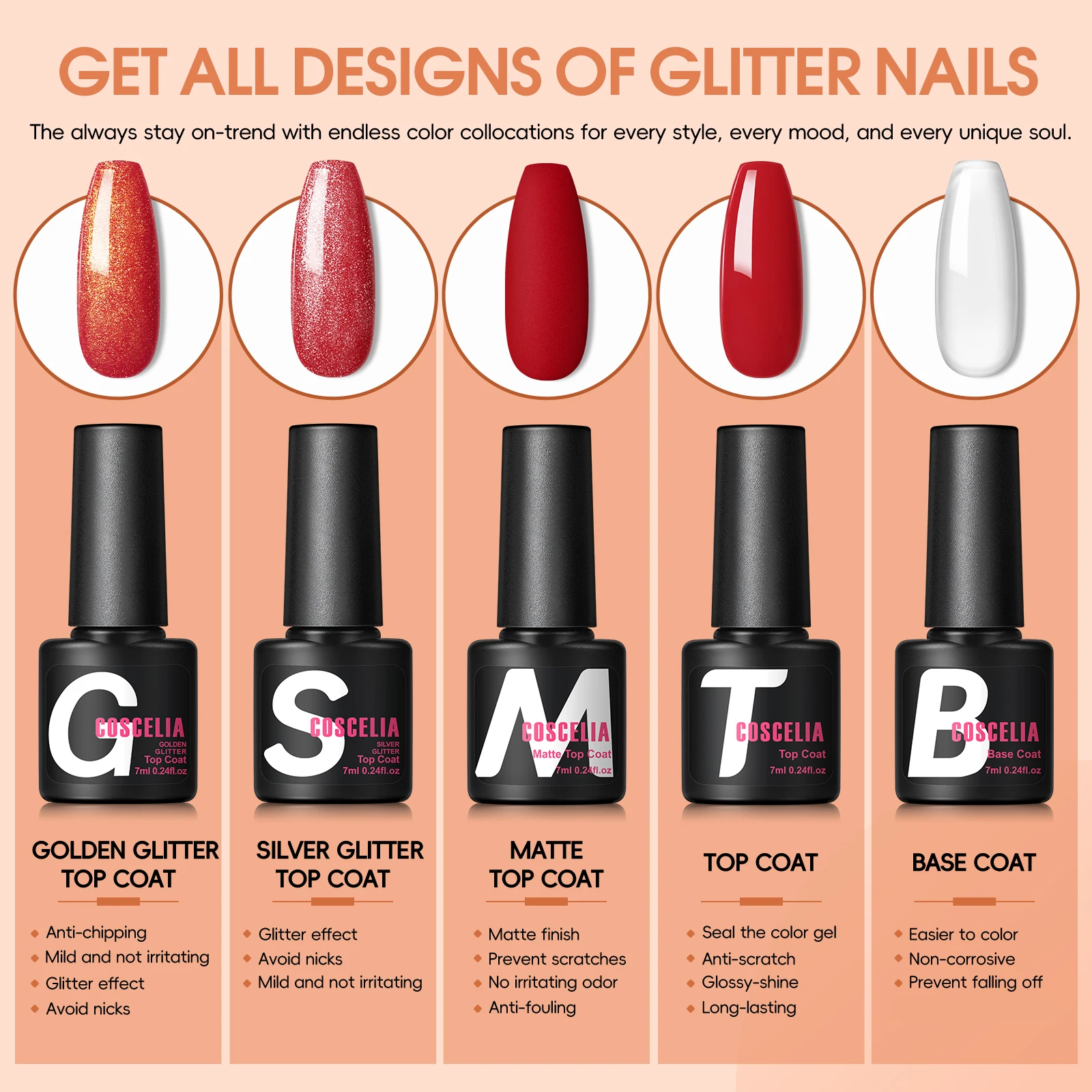 COSCELIA 20-цветный Набор Лаков Для Ногтей С УФ-светодиодной Лампой Мощностью 36 Вт —