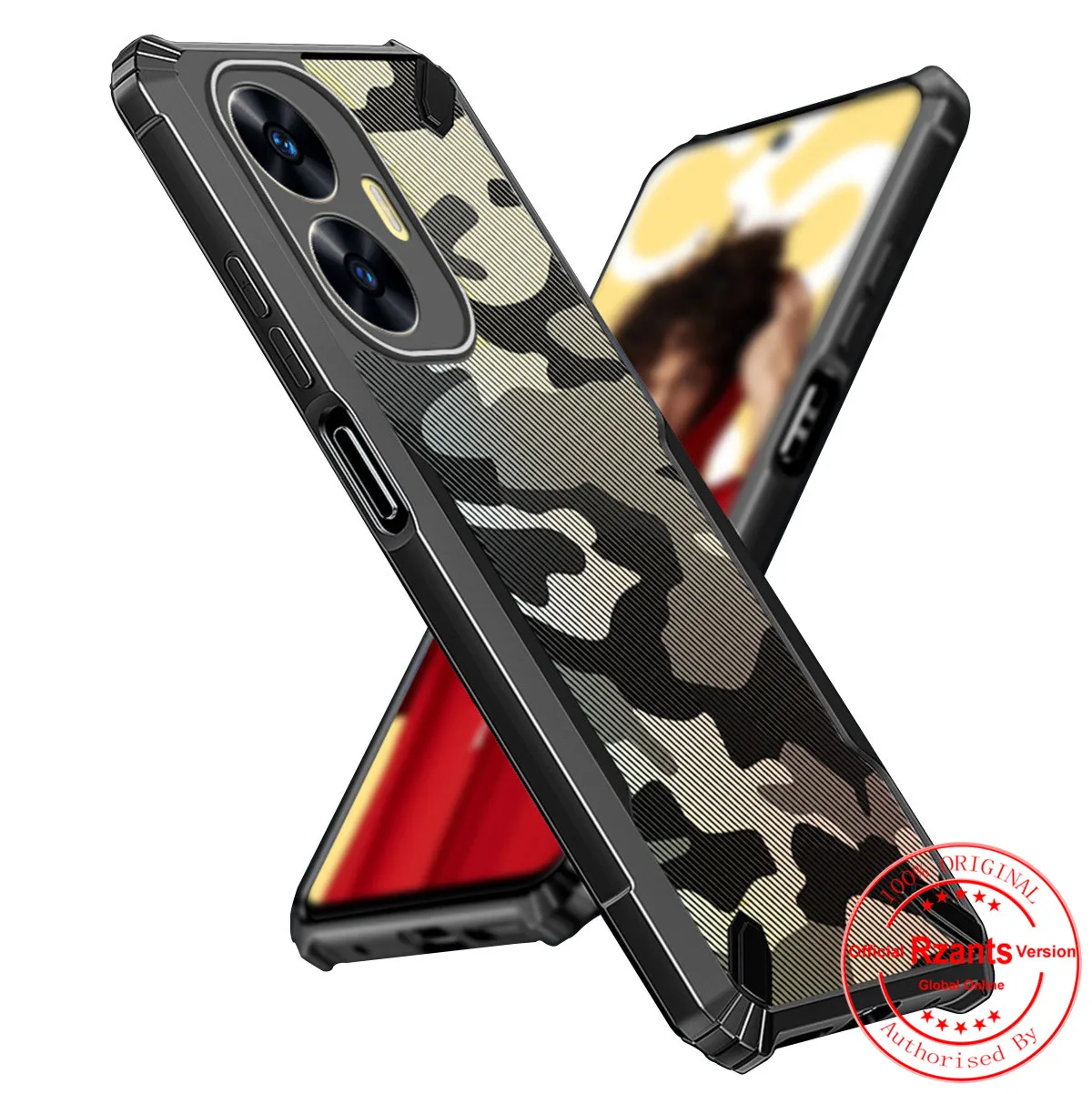 

Rzants For OPPO Realme C55 Back Case Camouflage Bull Conor Design Slim Cover Half Clear Casing Camera Shell