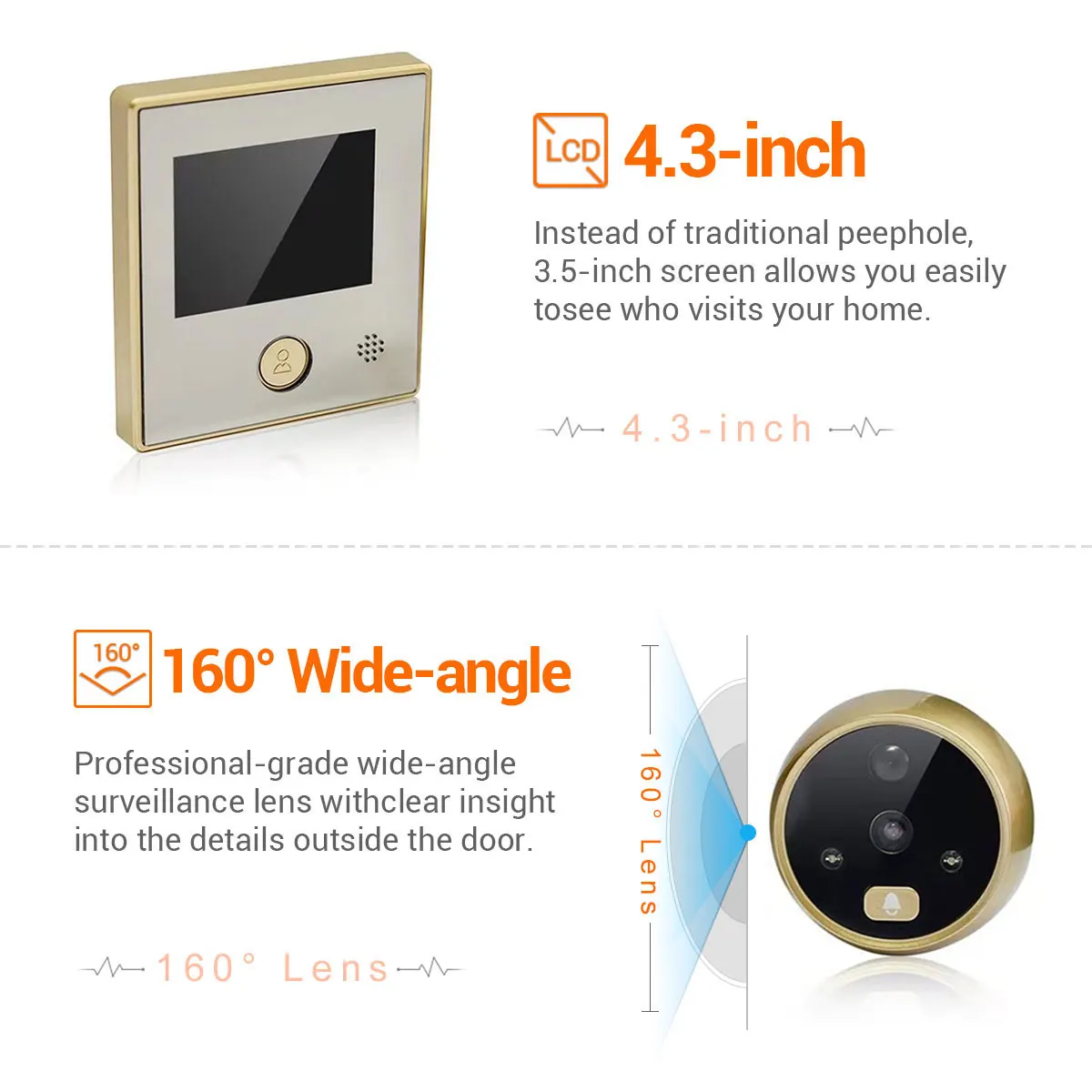 4.3Inch LCD Display  Build-in Battery  Video Door Phone Long Time Standby HD Visual Doorbell Peephole Viewer enlarge
