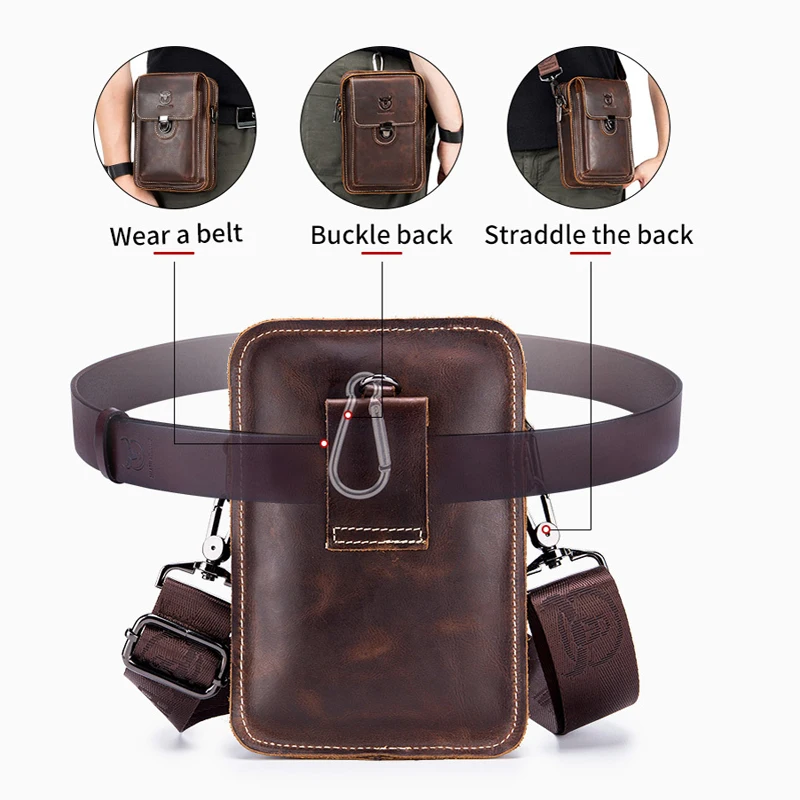 Genuine Leather Men's Shoulder Bag High Quality Cowhide Crossbody Bag Multifunction Fanny Waist Bag Travel Sports Belt Bum Pouch
