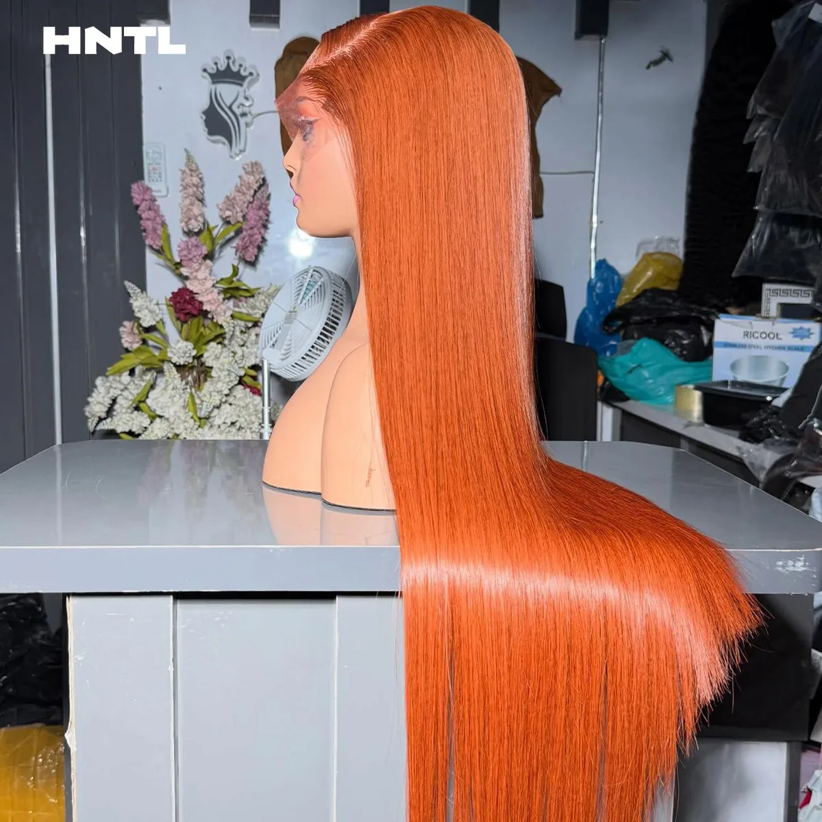 Фото Парик из натуральных волос 13x6 HD Lace Front Ginger Straight, готовый к ношению, без клея, 13x4, оранжевый, для женщин, с предварительно выщипанными прядями №2