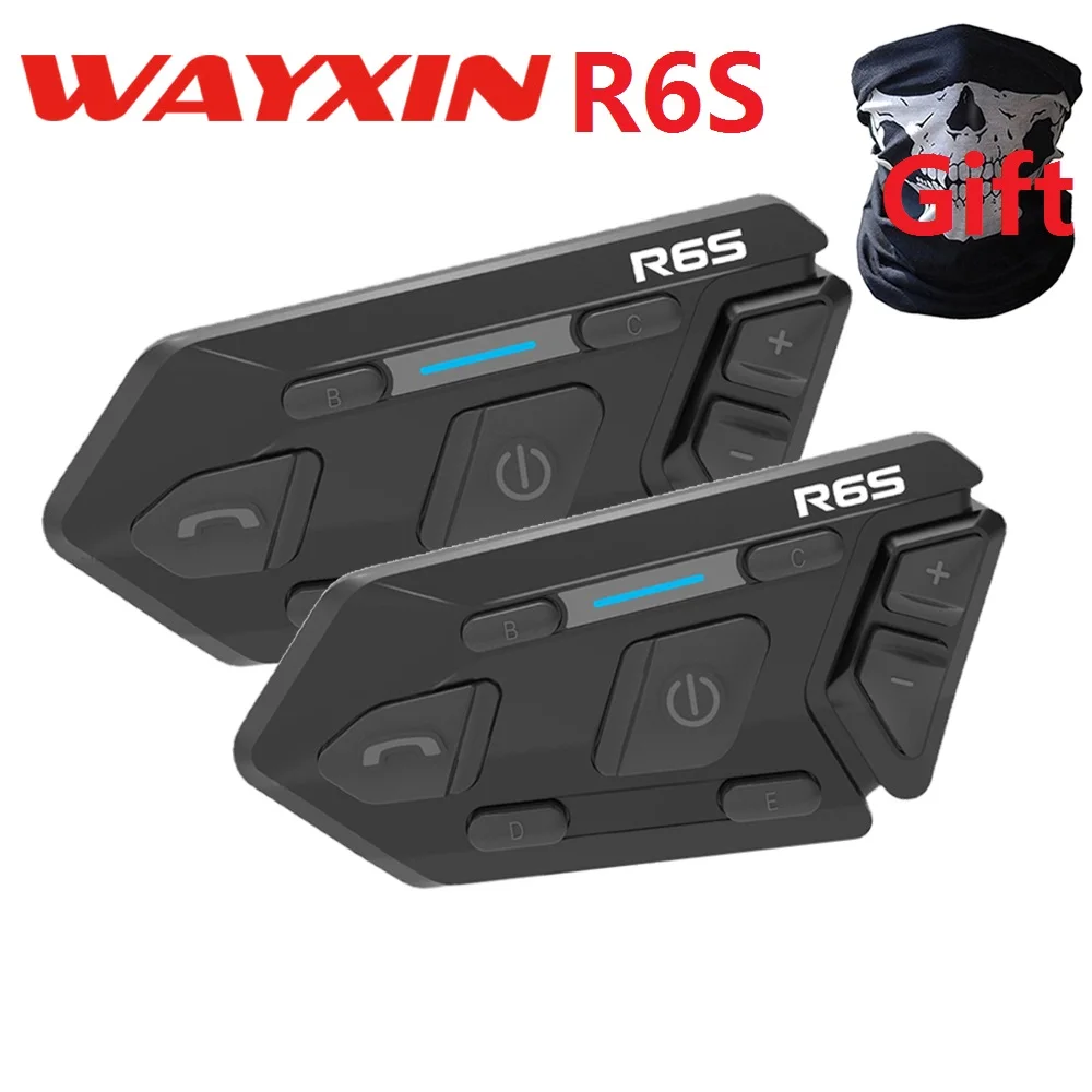 WAYXIN R6s Helmet Headset Motorcycle Intercom 1200M Waterproof Bluetooth 5.0 DSP Noise Reduction 6 Rider Communication MP3 GPS
