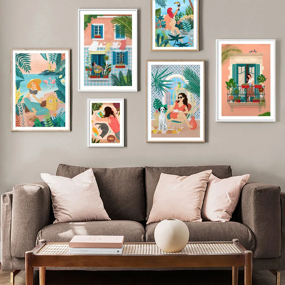 

Картина на холсте «Джунгли», тигр, фламинго, тропическая женщина, бохо, скандинавские плакаты и принты, настенные картины для украшения гост...