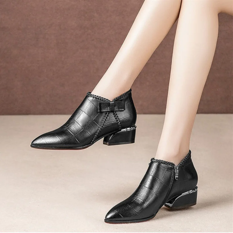 

2023 Winter Women's Boots Chelsea Boots Zipper Square Root Medium Heel Short Zapatos Para Mujeres Fashion Ankle Boots Shoes