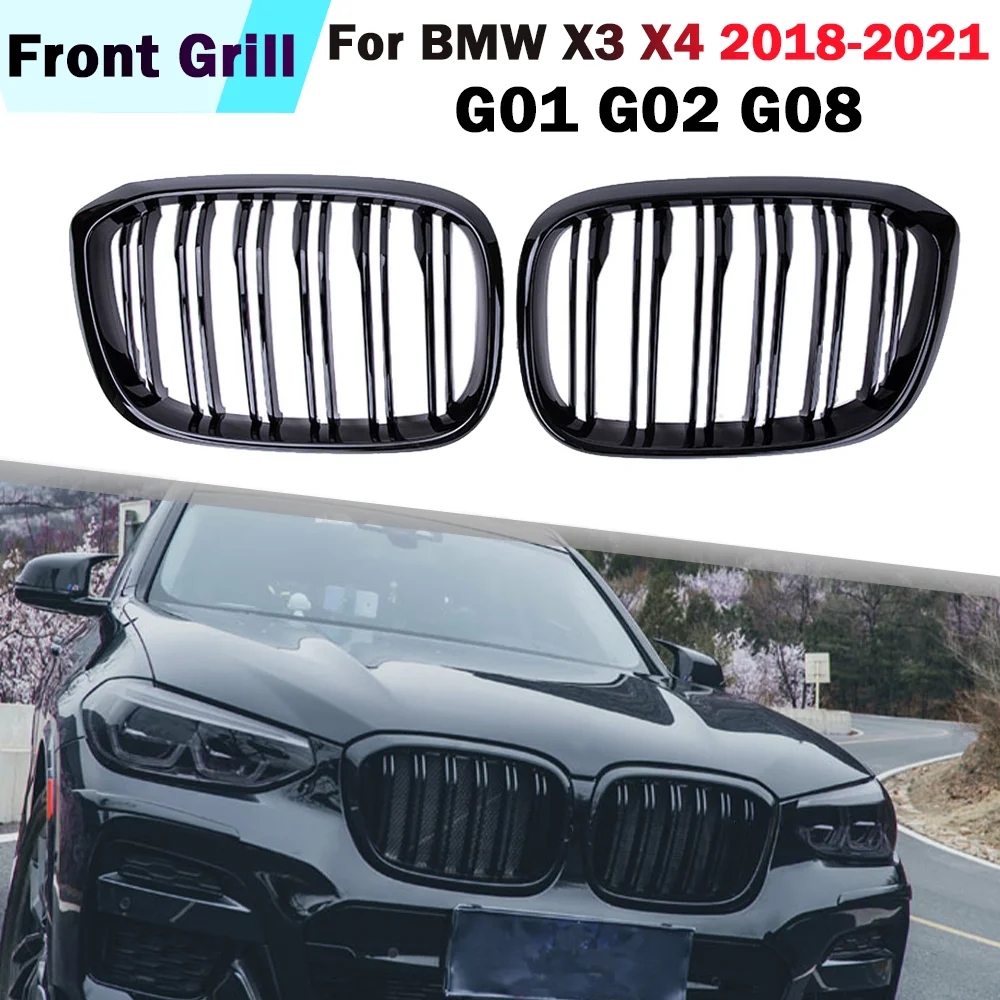 

Car Front Kidney Grill MP Style Double Slat Racing Grills Glossy Black For BMW X3 X4 G01 G02 G08 2018-2021 Car Accessories