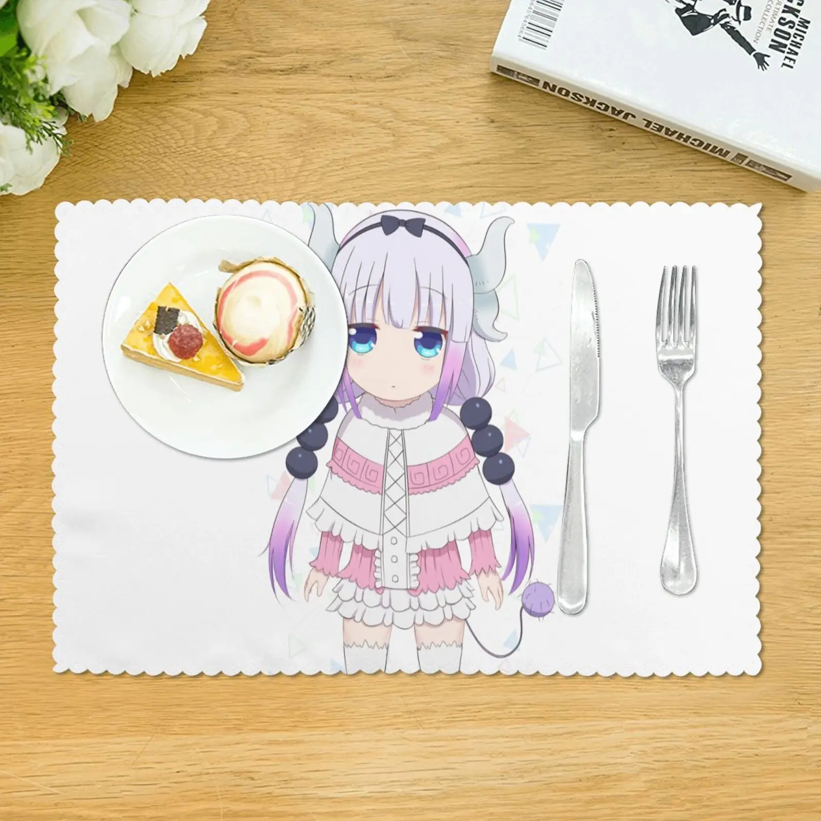 

KannaKamui Anime Placemat for Dining Table Kawaii Table Mat Heat Resistance Set of 4 Polyester Rectangle Placemats