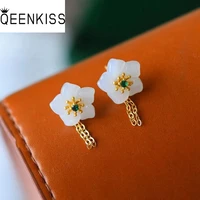 qeenkiss eg5208 fine jewelry wholesale fashion woman bride girl mother birthday wedding gift flower jade 24kt gold stud earrings