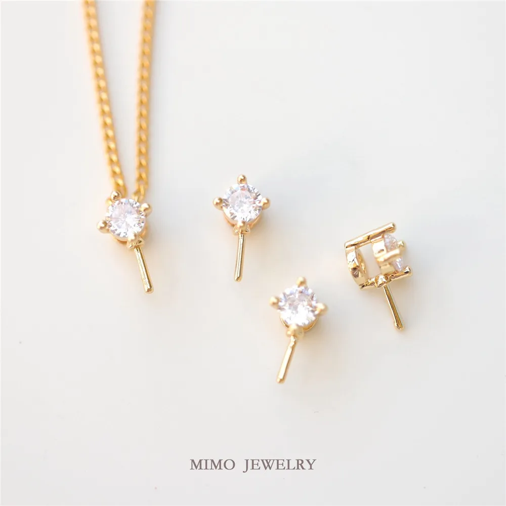 

Color copper plated gold delicate zircon pendant half hole bead holder can wear necklace DIY accessories
