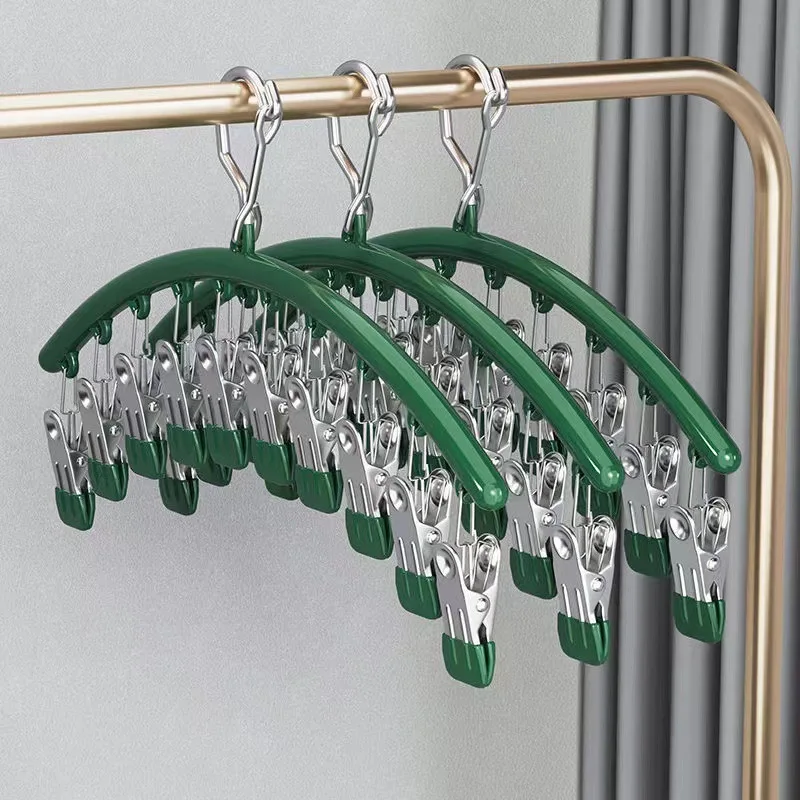 1pc Windproof Clothes Drying Hanger Clothing Rack 10 Clips Stainless Steel Sock Laundry Airer Underwear Socks Holder