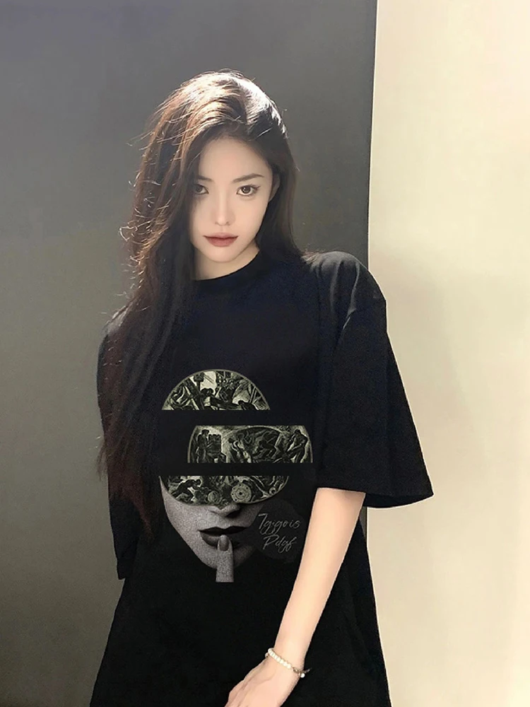 

Hip Hop Street Face Printing Short Sleeve T-shirt Women's Summer New INS Fashion Brand Loose Heavy Duty Versatile Top Chic