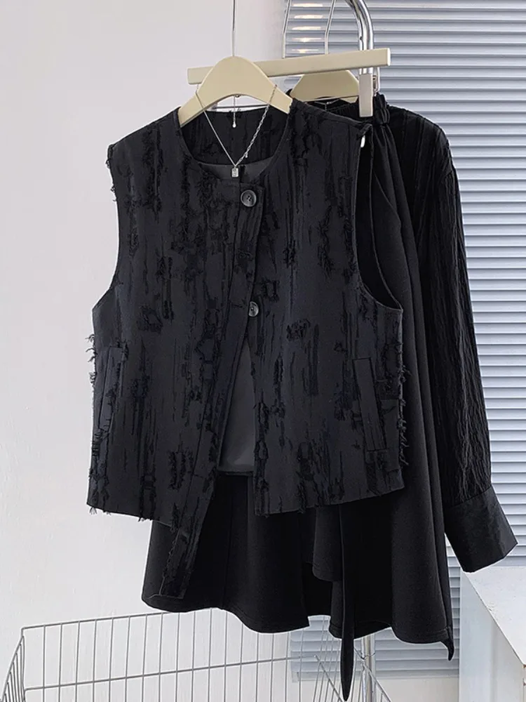 Жаккардовый легкий роскошный черный жилет в стиле ретро для женщин 2024 осень и