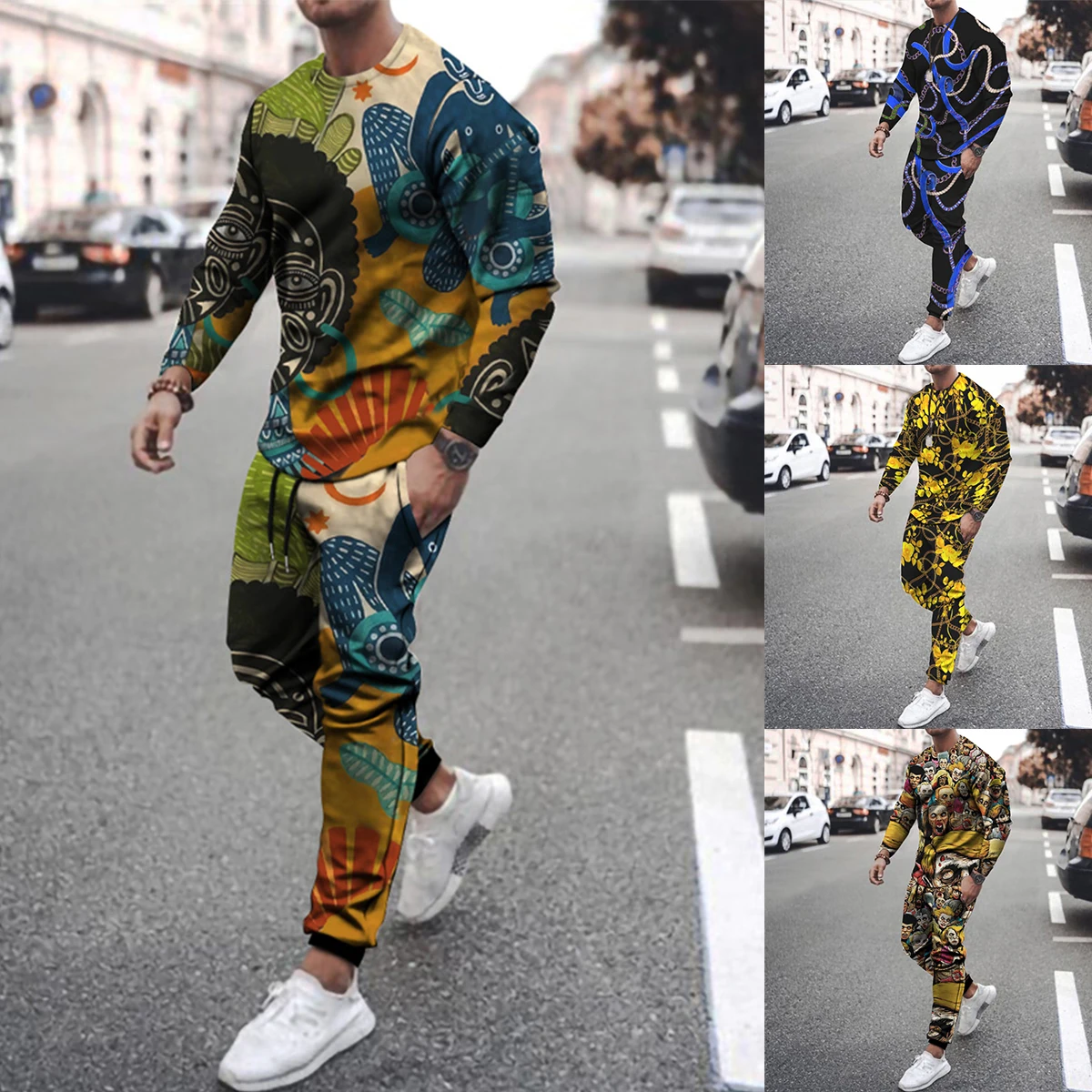 

New Spring Autumn Men Tracksuit 2 Piece Sets Men Casual Long Sleeved 3d Printing Outfits Oversized T Shirt Men's Sweatpants Suit