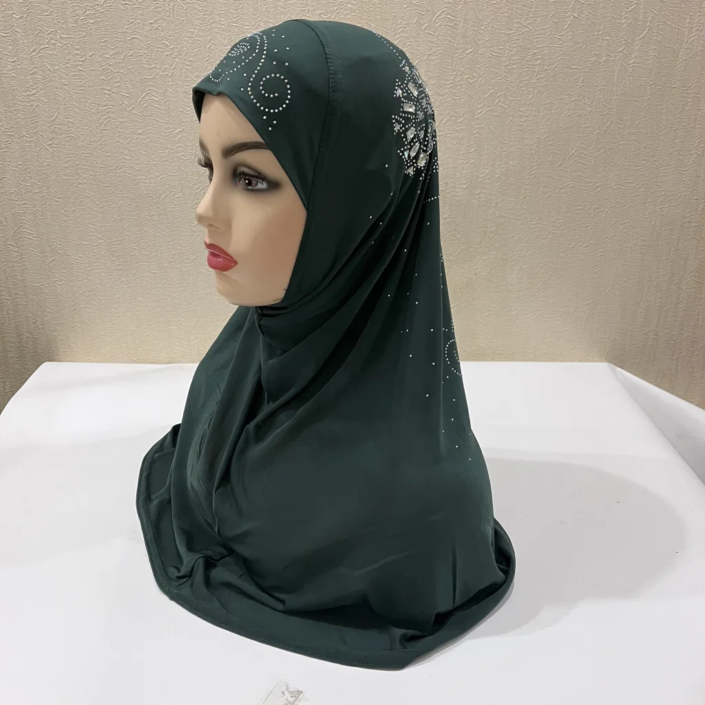 H237 beautiful big gilrs or adult muslim hijab with stones islamic scarf shawl headscarf hat armia pull on wrap  muslim fashion