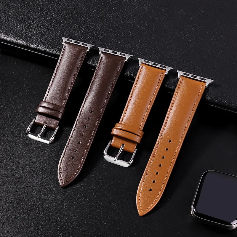 

Leather Strap For Apple Watch Band 44mm 45mm 38mm 41mm 42mm Business Genuine Leather Pin Buckle iWatch Series SE 7 6 5 4 3 2 1