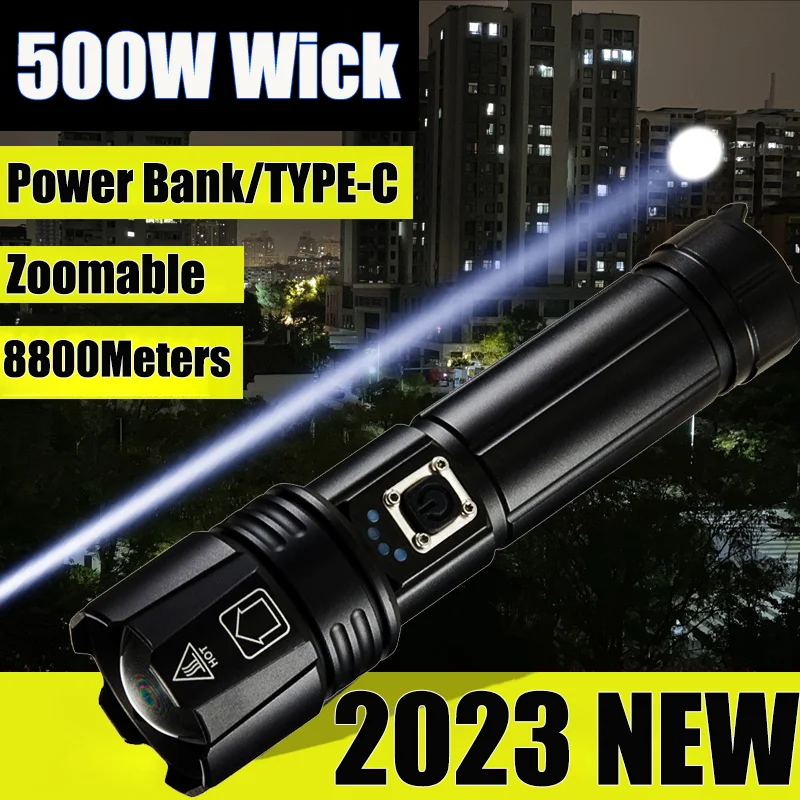 New High Power Led Flashlight Rechargeable Torch TYPE-C Powerful Tactical Flash Light Zoomable Hunting Lantern Waterproof
