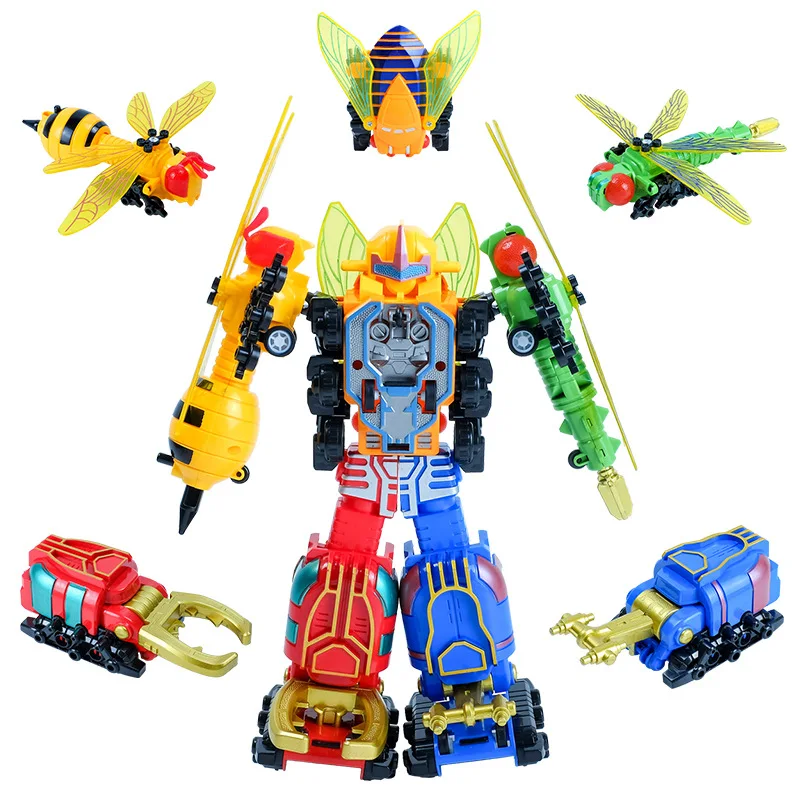 Transforming Robot Cartoon Animal Insect Warriors 5 In 1 Manual Assembly DIY Toys Action & Toy Figures Plastic Education Toys