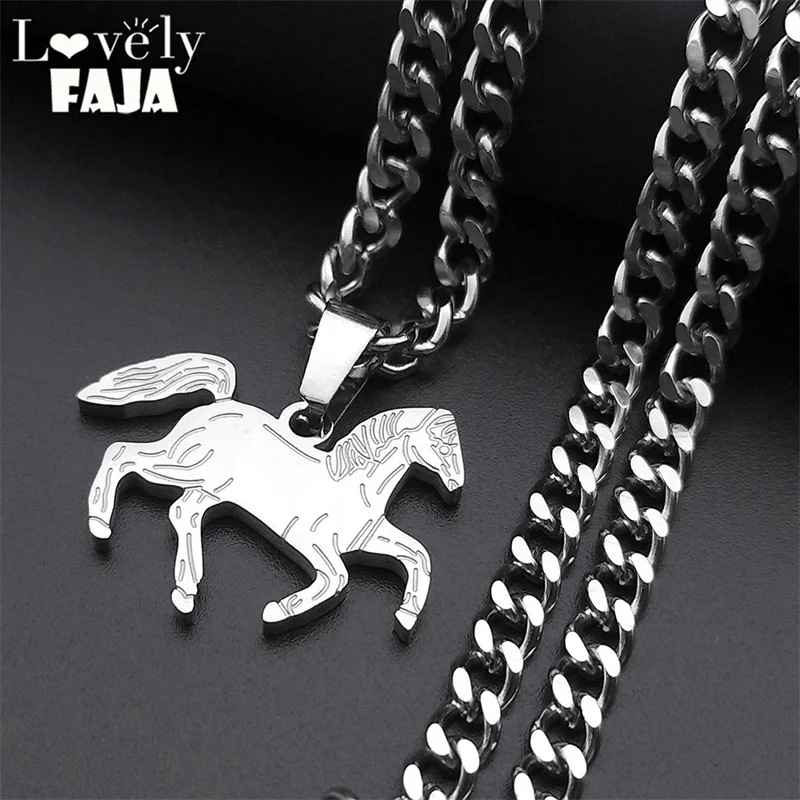

Running Horse Animal Pendant Necklace Women Men Stainless Steel Silver Color Chain Necklaces Jewelry colgante hombre NXXXXS03
