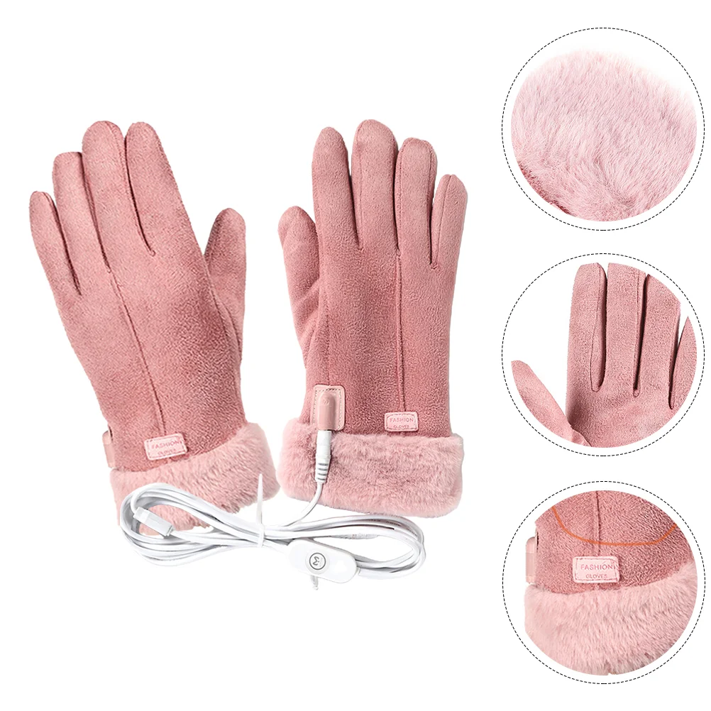 

USB Heated Gloves Warm Electric Car Skiing Portable Thermal Mitts Coral Fleece