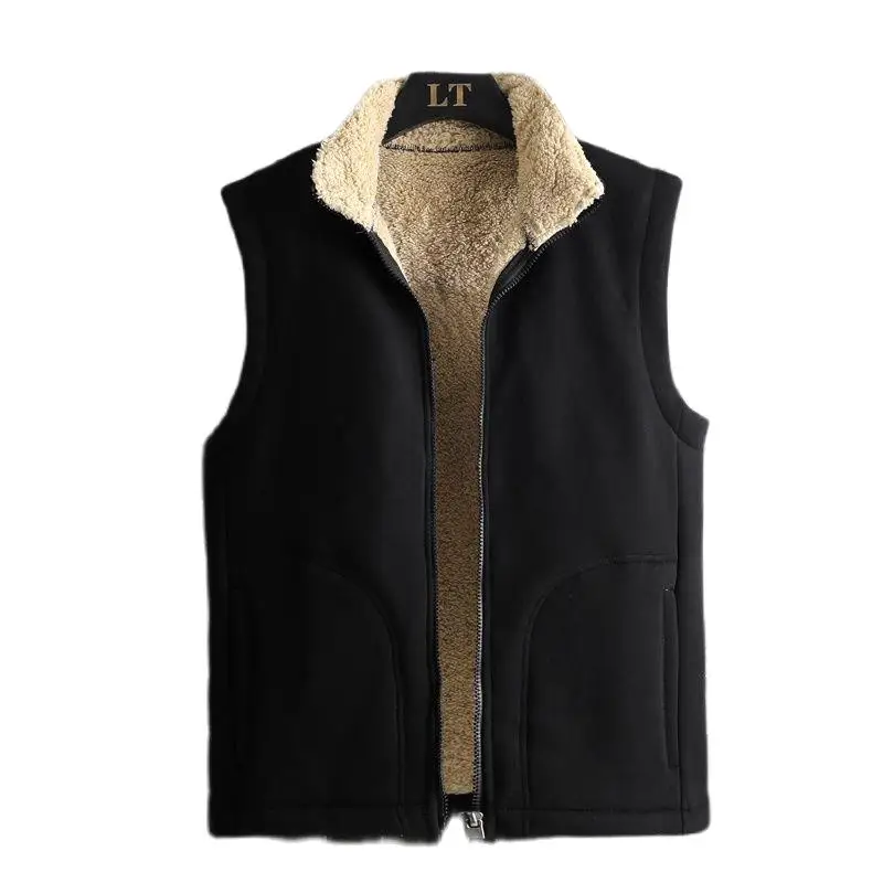 

Winter wool vest men thick warm vest men sleeveless coat plain color casual vest