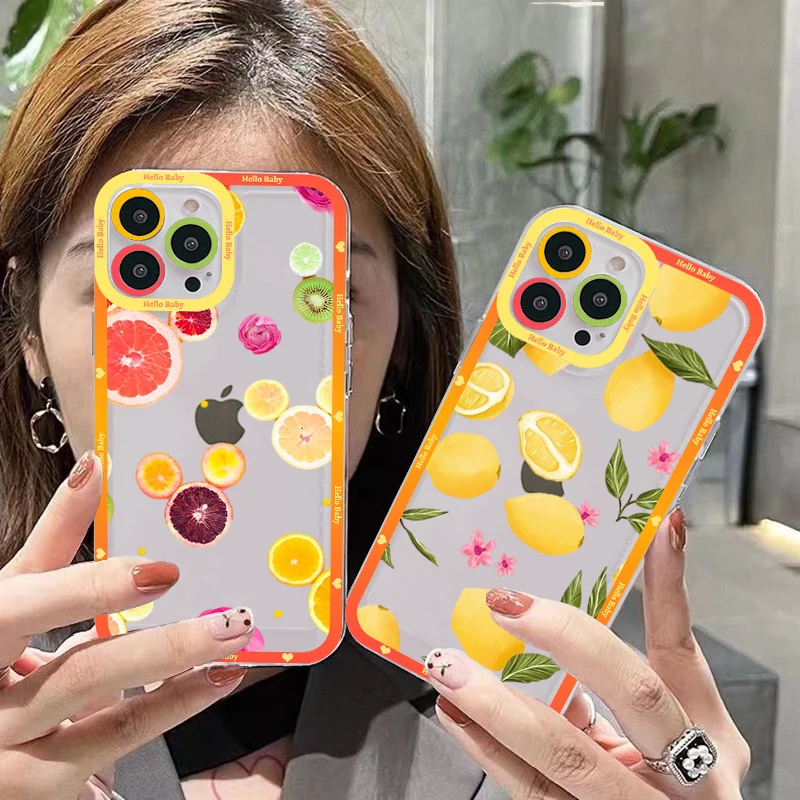 

Fruit Lemon Phone Case For IPhone 14 13 12 11 Pro Max Mini X Xs XR 6 7 8 Plus SE 2020 Transparent Case